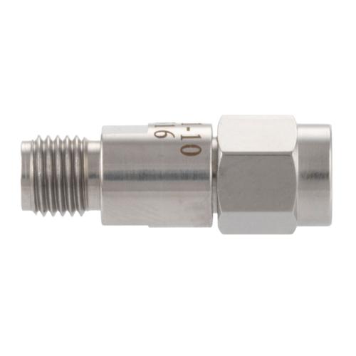 10 dB Fixed Attenuator SMA Male (Plug) to SMA Female (Jack) DC to 18 GHz Rated to 2 Watt Stainless Steel Body 1.3:1 VSWR FMAT7611-10