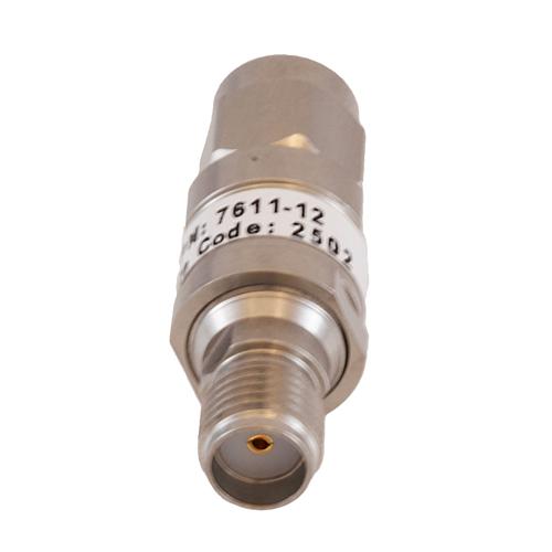 12 dB Fixed Attenuator SMA Male (Plug) to SMA Female (Jack) DC to 18 GHz Rated to 2 Watt Stainless Steel Body 1.35:1 VSWR FMAT7611-12