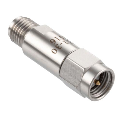 30 dB Fixed Attenuator SMA Male (Plug) to SMA Female (Jack) DC to 18 GHz Rated to 2 Watt Stainless Steel Body 1.3:1 VSWR FMAT7611-30