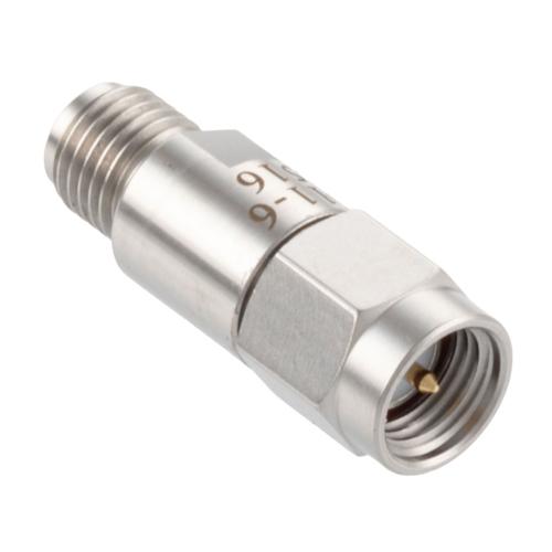6 dB Fixed Attenuator SMA Male (Plug) to SMA Female (Jack) DC to 18 GHz Rated to 2 Watt Stainless Steel Body 1.3:1 VSWR FMAT7611-6