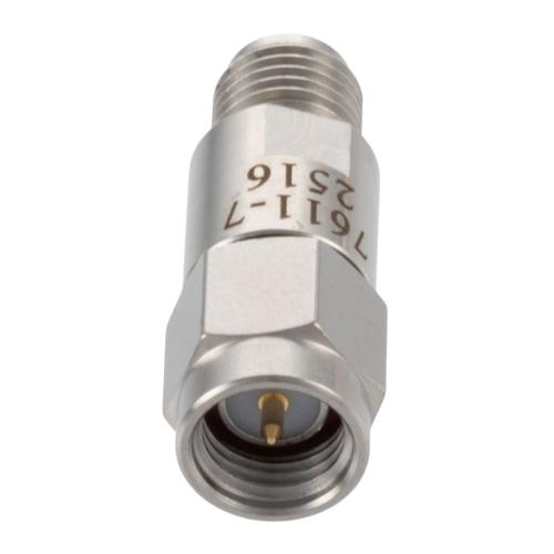 7 dB Fixed Attenuator SMA Male (Plug) to SMA Female (Jack) DC to 18 GHz Rated to 2 Watt Stainless Steel Body 1.3:1 VSWR FMAT7611-7