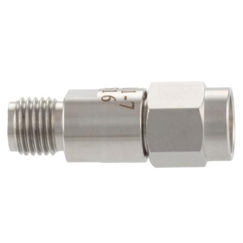 7 dB Fixed Attenuator SMA Male (Plug) to SMA Female (Jack) DC to 18 GHz Rated to 2 Watt Stainless Steel Body 1.3:1 VSWR FMAT7611-7