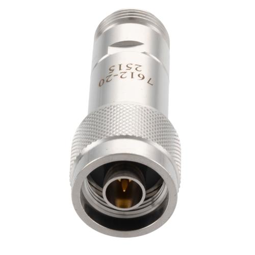 20 dB Fixed Attenuator N-Type Male (Plug) to N-Type Female (Jack) DC to 18 GHz Rated to 2 Watt Stainless Steel Body 1.3:1 VSWR FMAT7612-20