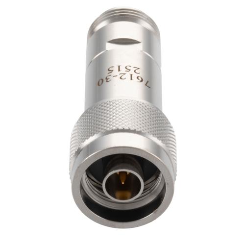 30 dB Fixed Attenuator N-Type Male (Plug) to N-Type Female (Jack) DC to 18 GHz Rated to 2 Watt Stainless Steel Body 1.3:1 VSWR FMAT7612-30
