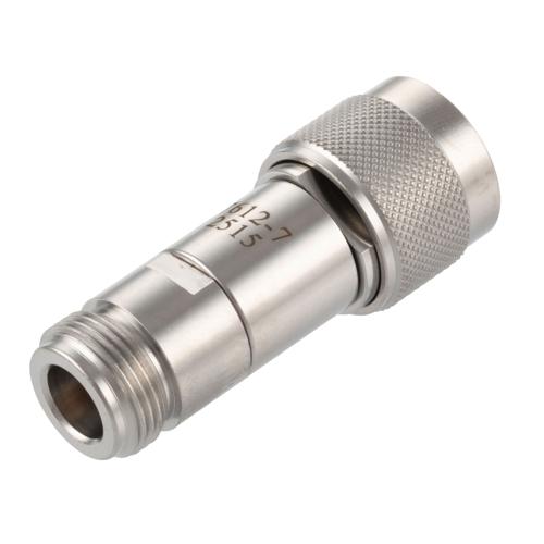7 dB Fixed Attenuator N-Type Male (Plug) to N-Type Female (Jack) DC to 18 GHz Rated to 2 Watt Stainless Steel Body 1.3:1 VSWR FMAT7612-7