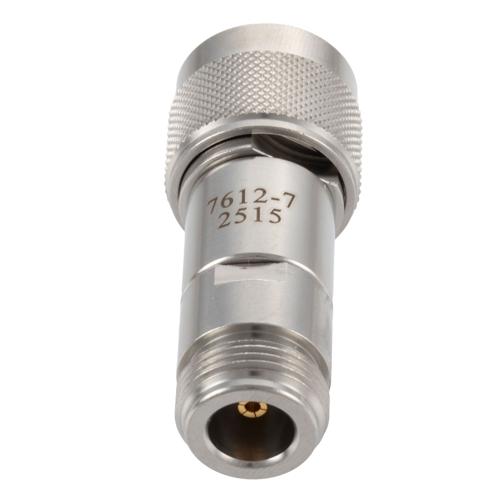 7 dB Fixed Attenuator N-Type Male (Plug) to N-Type Female (Jack) DC to 18 GHz Rated to 2 Watt Stainless Steel Body 1.3:1 VSWR FMAT7612-7