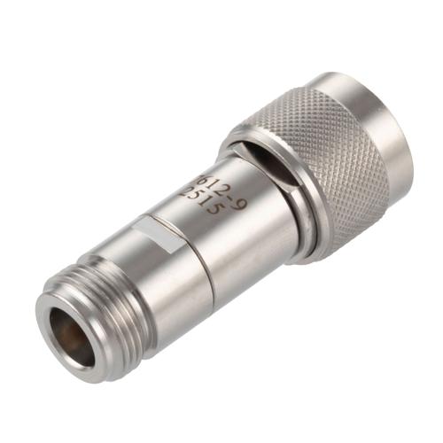 9 dB Fixed Attenuator N-Type Male (Plug) to N-Type Female (Jack) DC to 18 GHz Rated to 2 Watt Stainless Steel Body 1.3:1 VSWR FMAT7612-9