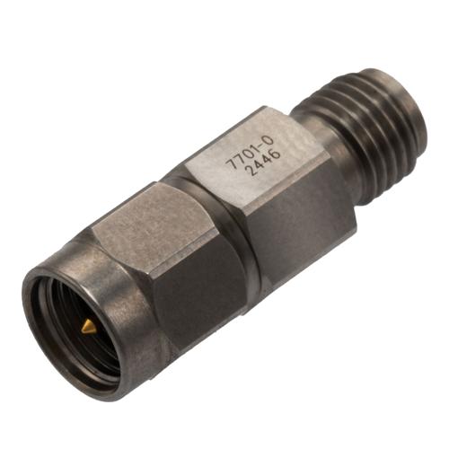 0 dB Fixed Attenuator for Cryogenic Application, SMA Male to SMA Female, DC to 18 GHz Rated to 2 Watt Passivated Stainless Steel Body FMAT7701-0