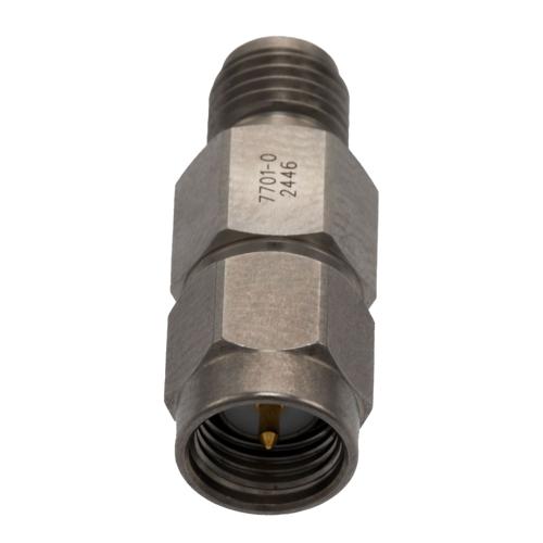 0 dB Fixed Attenuator for Cryogenic Application, SMA Male to SMA Female, DC to 18 GHz Rated to 2 Watt Passivated Stainless Steel Body FMAT7701-0