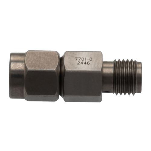 0 dB Fixed Attenuator for Cryogenic Application, SMA Male to SMA Female, DC to 18 GHz Rated to 2 Watt Passivated Stainless Steel Body FMAT7701-0