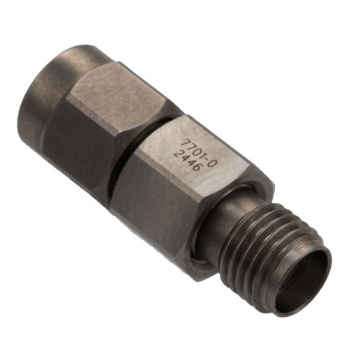 0 dB Fixed Attenuator for Cryogenic Application, SMA Male to SMA Female, DC to 18 GHz Rated to 2 Watt Passivated Stainless Steel Body FMAT7701-0