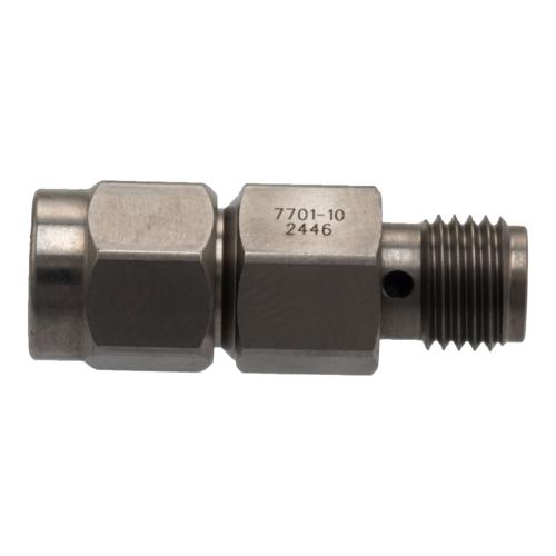10 dB Fixed Attenuator for Cryogenic Application, SMA Male to SMA Female, DC to 18 GHz Rated to 2 Watt Passivated Stainless Steel Body FMAT7701-10