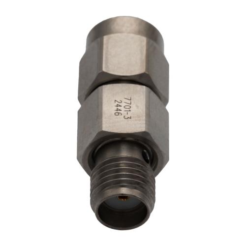 3 dB Fixed Attenuator for Cryogenic Application, SMA Male to SMA Female, DC to 18 GHz Rated to 2 Watt Passivated Stainless Steel Body FMAT7701-3
