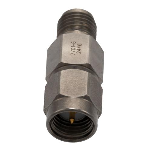 6 dB Fixed Attenuator for Cryogenic Application, SMA Male to SMA Female, DC to 18 GHz Rated to 2 Watt Passivated Stainless Steel Body FMAT7701-6