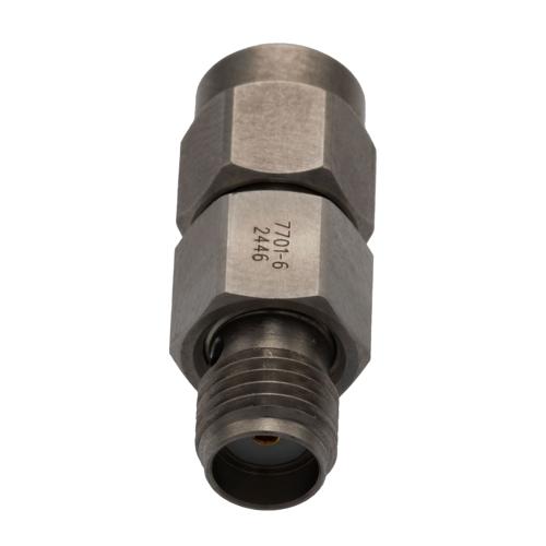 6 dB Fixed Attenuator for Cryogenic Application, SMA Male to SMA Female, DC to 18 GHz Rated to 2 Watt Passivated Stainless Steel Body FMAT7701-6