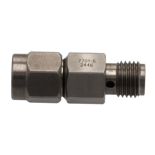 6 dB Fixed Attenuator for Cryogenic Application, SMA Male to SMA Female, DC to 18 GHz Rated to 2 Watt Passivated Stainless Steel Body FMAT7701-6