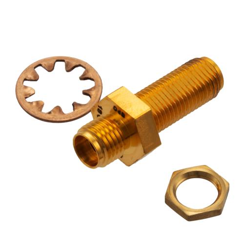 0 dB Fixed Attenuator Bulkhead for Cryogenic Application, 2.92mm female to 2.92mm Female, DC to 18 GHz Rated to 1 W Copper Gold Plated Body FMAT7702-0