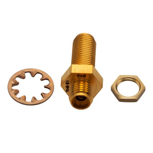 3 dB Fixed Attenuator Bulkhead for Cryogenic Application, 2.92mm female to 2.92mm Female, DC to 18 GHz Rated to 1 W Copper Gold Plated Body FMAT7702-3