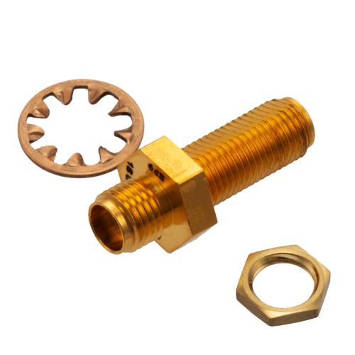 6 dB Fixed Attenuator Bulkhead for Cryogenic Application, 2.92mm female to 2.92mm Female, DC to 18 GHz Rated to 1 W Copper Gold Plated Body FMAT7702-6