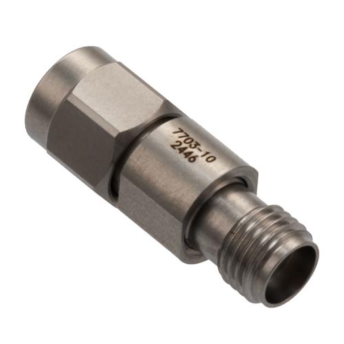 10 dB Fixed Attenuator for Cryogenic Application, 2.92mm Male to 2.92mm Female, DC to 40 GHz Rated to 1 Watt Passivated Stainless Steel Body FMAT7703-10