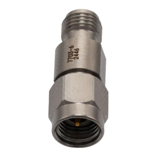 6 dB Fixed Attenuator for Cryogenic Application, 2.92mm Male to 2.92mm Female, DC to 40 GHz Rated to 1 Watt Passivated Stainless Steel Body FMAT7703-6