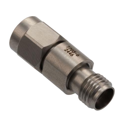 6 dB Fixed Attenuator for Cryogenic Application, 2.92mm Male to 2.92mm Female, DC to 40 GHz Rated to 1 Watt Passivated Stainless Steel Body FMAT7703-6