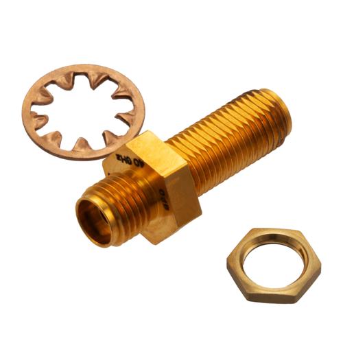 0 dB Fixed Attenuator Bulkhead for Cryogenic Application, 2.92mm female to 2.92mm Female, DC to 40 GHz Rated to 1 W Copper Gold Plated Body FMAT7704-00