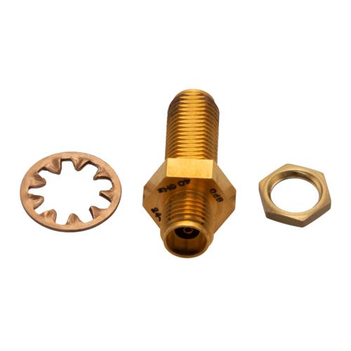 0 dB Fixed Attenuator Bulkhead for Cryogenic Application, 2.92mm female to 2.92mm Female, DC to 40 GHz Rated to 1 W Copper Gold Plated Body FMAT7704-00