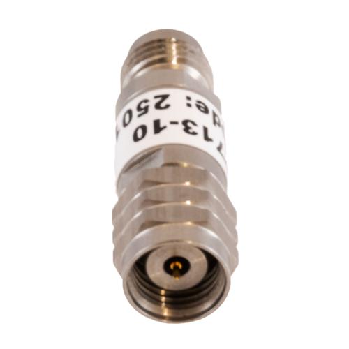 10 dB Fixed Attenuator 1.85mm Male (Plug) to 1.85mm Female (Jack) DC to 67 GHz Rated to 2 Watt, Passivated Stainless Steel Body 1.45:1 VSWR FMAT7713-10