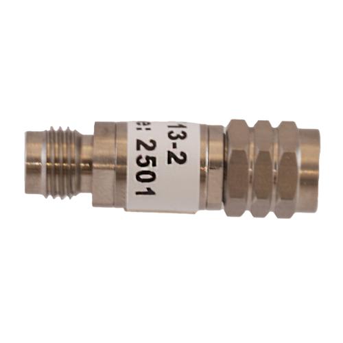 2 dB Fixed Attenuator 1.85mm Male (Plug) to 1.85mm Female (Jack) DC to 67 GHz Rated to 2 Watt, Passivated Stainless Steel Body 1.45:1 VSWR FMAT7713-2