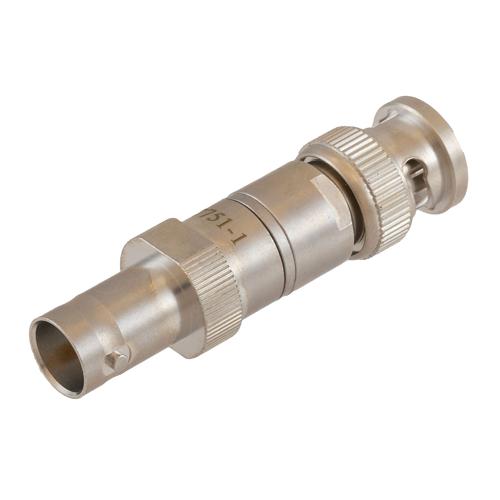 1 dB Fixed Attenuator 75 Ohm BNC Male (Plug) to 75 Ohm BNC Female (Jack) DC to 1 GHz rated to 1 Watt Brass Tri-Metal Body 1.2:1 VSWR FMAT7751-1
