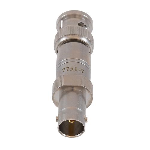 2 dB Fixed Attenuator 75 Ohm BNC Male (Plug) to 75 Ohm BNC Female (Jack) DC to 1 GHz rated to 1 Watt Brass Tri-Metal Body 1.2:1 VSWR FMAT7751-2