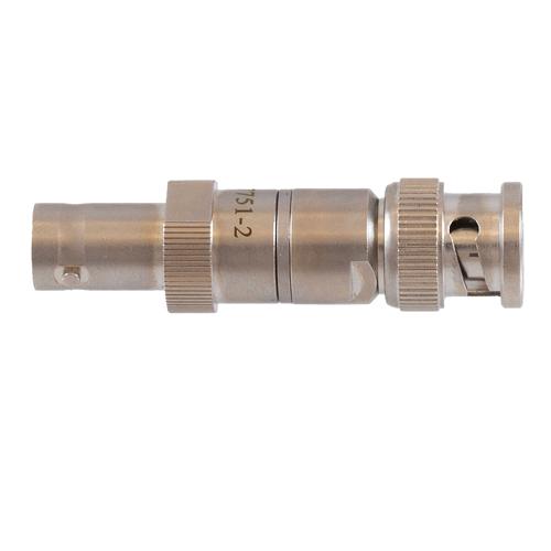 2 dB Fixed Attenuator 75 Ohm BNC Male (Plug) to 75 Ohm BNC Female (Jack) DC to 1 GHz rated to 1 Watt Brass Tri-Metal Body 1.2:1 VSWR FMAT7751-2