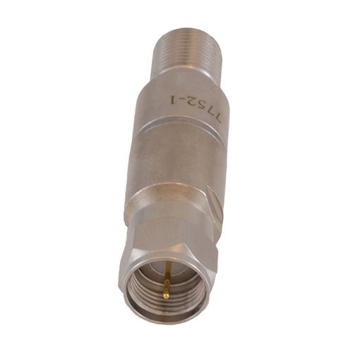 1 dB Fixed Attenuator 75 Ohm N-Type Male (Plug) to 75 Ohm N-Type Female (Jack) DC to 1 GHz rated to 1 Watt Brass Tri-Metal Body 1.25:1 VSWR FMAT7752-1