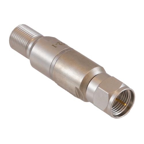 1 dB Fixed Attenuator 75 Ohm N-Type Male (Plug) to 75 Ohm N-Type Female (Jack) DC to 1 GHz rated to 1 Watt Brass Tri-Metal Body 1.25:1 VSWR FMAT7752-1