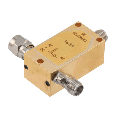 50 KHz to 12.4 GHz SMA Broadband Bias Tee, Male Input, Rated to 750 mA and 25 Volts, DC SMA Connector FMBT1631