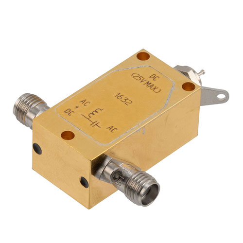 50 KHz to 18 GHz SMA Broadband Bias Tee, Rated to 750 mA and 25 Volts, DC Pin FMBT1632