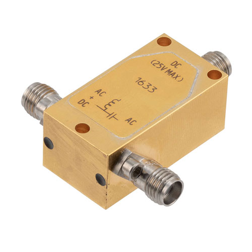 50 KHz to 18 GHz SMA Broadband Bias Tee, Rated to 750 mA and 25 Volts, DC SMA Connector FMBT1633