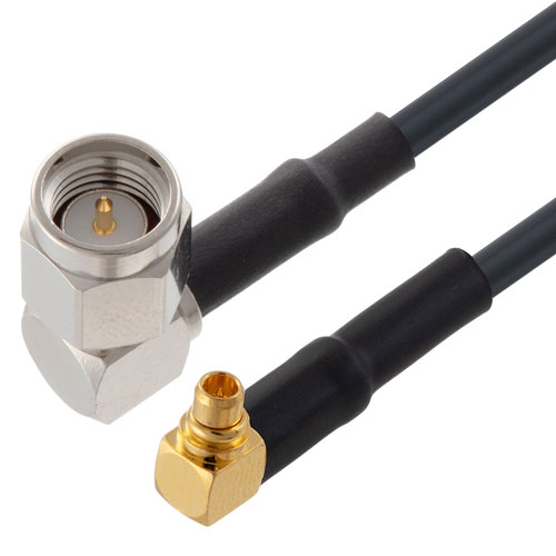 Low Loss RA SMA Male to RA MMCX Plug Cable LMR-100 Coax in 24 Inch, 90 Degree Clocking FMC00264/0200-24