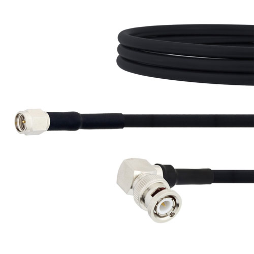 Low Loss SMA Male to RA BNC Male Cable RG-223 Coax in 12 Inch FMC00272-12