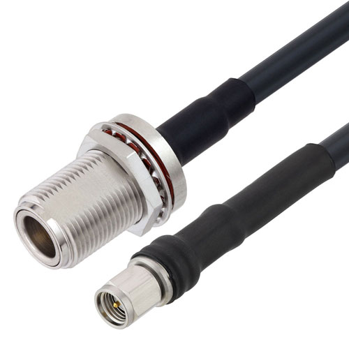 Low Loss SMA Male to N Female Bulkhead Cable LMR-240-UF Coax in 36 Inch with Times Microwave Components FMC00496-36