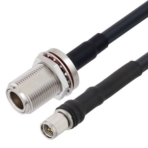 Low Loss SMA Male to N Female Bulkhead Cable LMR-240-UF Coax with Times Microwave Components FMC00496
