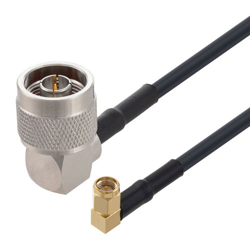 Low Loss RA SMA Male to RA N Male Cable LMR-200-UF Coax in 12 Inch FMC00603-12