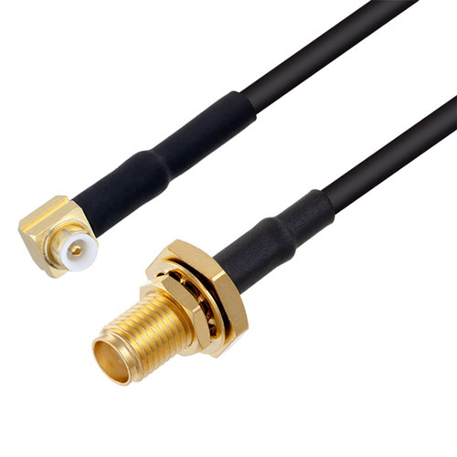 Flexible Snap-On RA MMBX Plug to SMA Female Bulkhead Cable RG174 Coax with Heat Shrink FMC00619