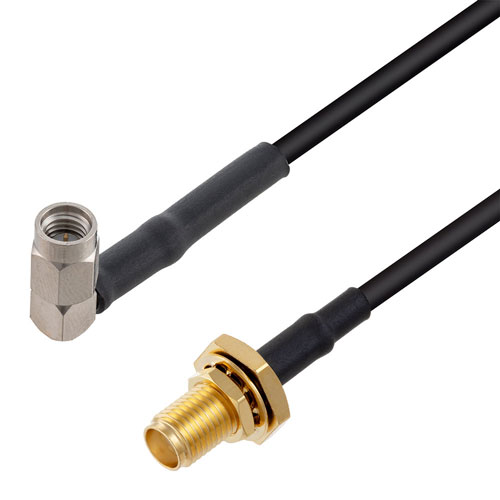 Low Loss SMA Female Bulkhead to RA SSMA Male Cable LMR-100 Coax in 48 Inch FMC00660-48