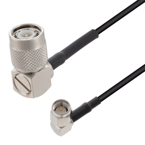 Low Loss RA SMA Male to RA TNC Male Cable LMR-100 Coax in 24 Inch FMC01007-24