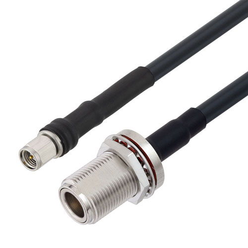 Low Loss SMA Male to N Female Bulkhead Cable LMR-240-DB Coax in 12 Inch with Times Microwave Components FMC01163-12