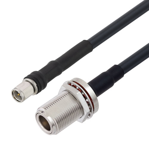 Low Loss SMA Male to N Female Bulkhead Cable LMR-240-DB Coax with Times Microwave Components FMC01163