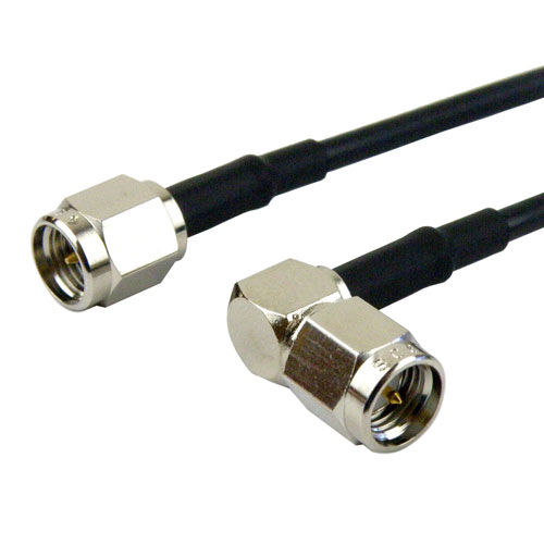 SMA Male to RA SMA Male Cable RG174 Coax in 48 Inch with LF Solder FMC0204174LF-48
