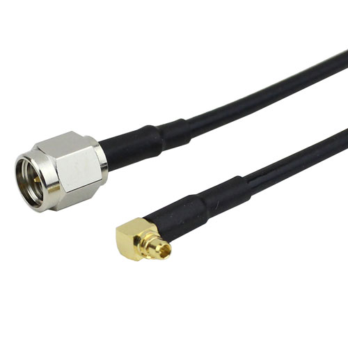 SMA Male to RA MMCX Plug Cable RG174 Coax in 24 Inch with LF Solder FMC0219174LF-24